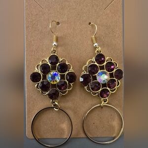 Hand Crafted Gold and Purple Dangle Earrings